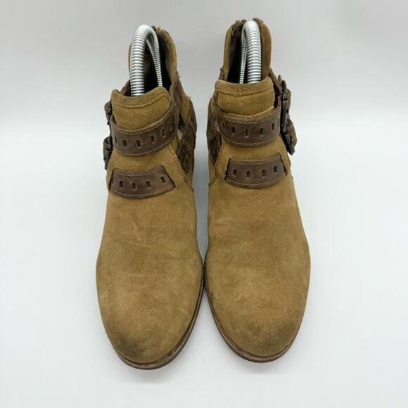 UGG Patsy Heeled Buckle Moto Boho Ankle Booties In Chestnut Brown Size 6 Office - Picture 6 of 13